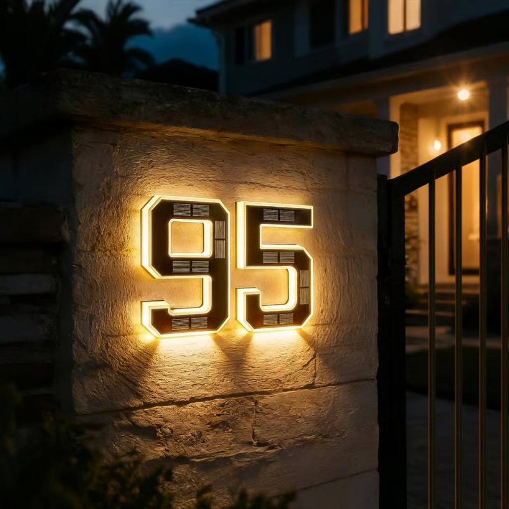 Outdoor Lighting Lux - New Solar Address Sign LED House